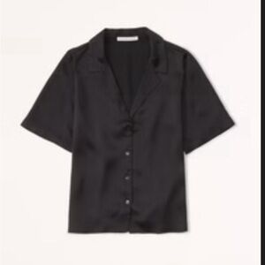 Short sleeve satin button up shirt